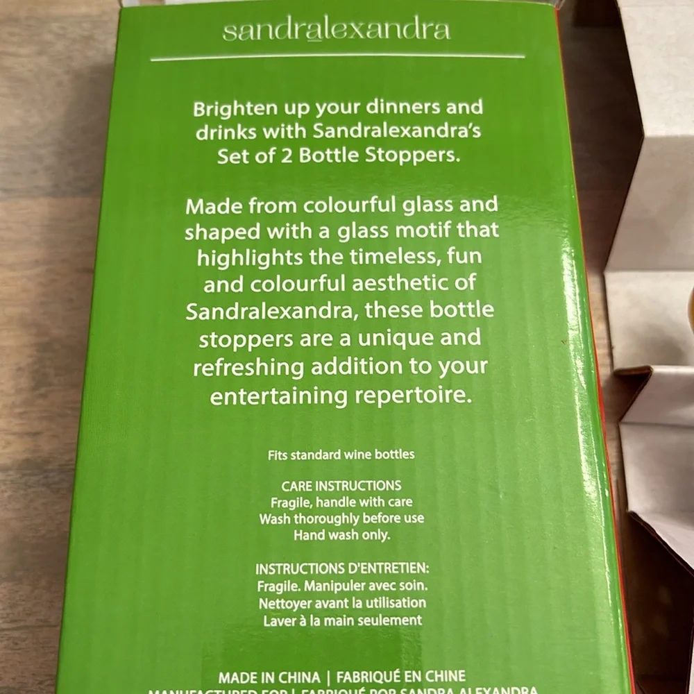 Sandraskexandra bottle stoppers new in box lemon and chili glass motif wine stop